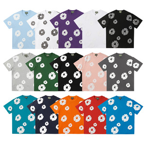 Nouvel ensemble de shorts 2 pièces en coton imprimé floral, style européen et américain, au-dessus du genou, streetwear à manches courtes pour jeunes - Product Image 2