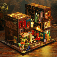 Mayorista: Rincón de lectura de madera estilo retro europeo DIY, modelo de casa de muñecas con escena de libro 3D y luz LED, decoración de escritorio, regalo artesanal