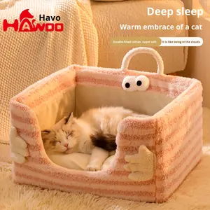 Extra Large Winter Warm Moon Velvet Dog Cat Bed Double-Handed Hug Sponge Breathable Semi-Closed Removable Washable Solid XL - Product Image 3