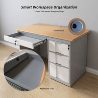 Bureau de travail moderne en métal avec 3 tiroirs, bureau d'ordinateur en acier pour la maison, le bureau, l'école, l'hôpital, avec plateau en bois de hêtre