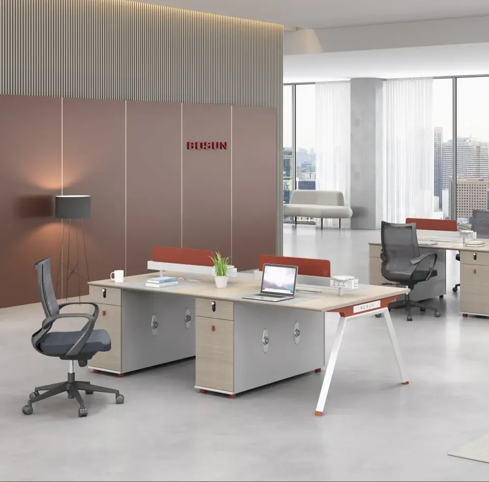 Meja Perabot Kantor Sisi Ganda Ukuran Standar Kualitas Desain Modern 4 Orang Staf Stasiun Kerja Meja Kerja Kantor