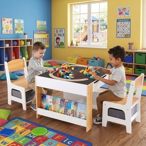 Meubles de garderie en bois Montessori, mobilier de maternelle, table et chaises sensorielles pour enfants d'âge préscolaire, bureau de garderie - Product Image 2