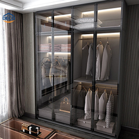 Meubles de chambre à coucher sur mesure, armoire en bois, ensemble de placards, système de placards avec portes en verre gris, dressing