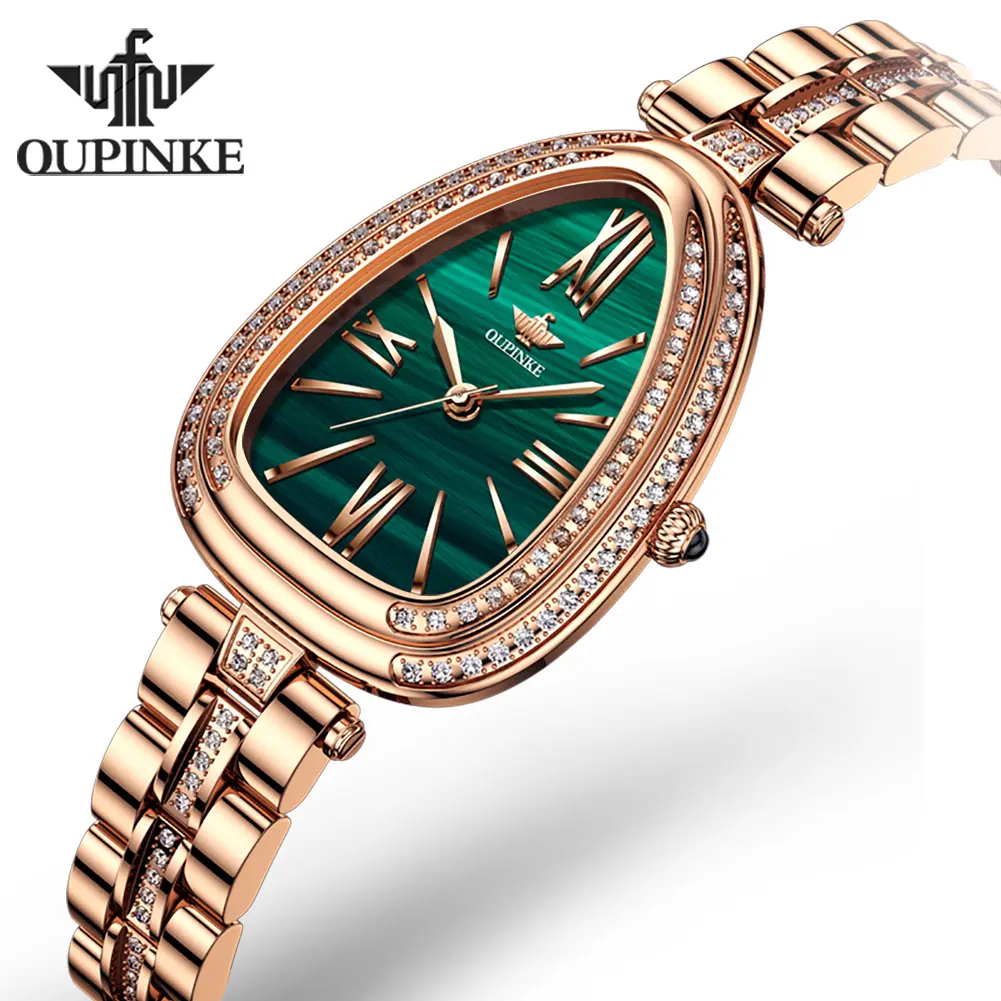 Oupinke relógios femininos de quartzo, 3192, à prova d'água, oval, moda de luxo, criativo, em formato de gota, tendência, feminino