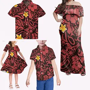 Set 4 Potong Pakaian Serasi Keluarga Set Pasangan Desain Tribal Polynesia UNTUK KELUARGA Grosir Set Pakaian Serasi Keluarga