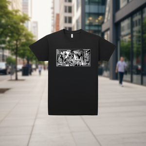 T-shirt Future Guernica con stampa artistica nera, abbigliamento casual da uomo - Product Image 3