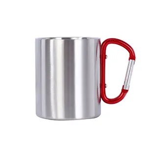 200ml 300ml Outdoor Camping Travel Portable Stainless Steel Coffee Cup Double Walled Carabiner Mug With Handle
