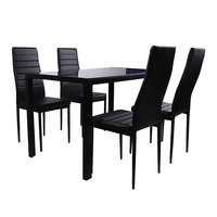 Mesa de Comedor Escandinava con Cubierta de Vidrio Templado Negro y Estructura Metálica, Duradera y Ecológica para Hoteles y Salas de Estar