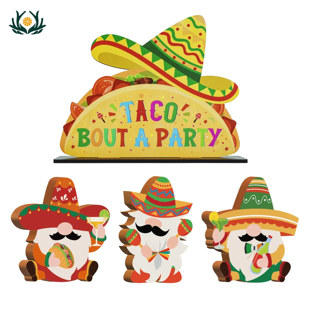 Putuo Decor Happy Cinco de Mayoโต๊ะป้ายไม้เครื่องประดับตกแต่งโต๊ะไม้สําหรับHome Farmhouseสแน็คบาร์