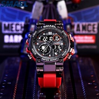Montre pour homme Smael Sports Gold, mouvement à quartz japonais, modèle 8093, affichage LED, étanche 50 m, alarme, chronomètre, bracelet en caoutchouc lumineux