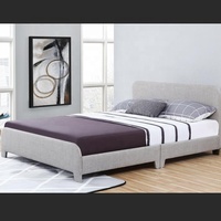 Willsoon Cadre de lit double/queen/king size au design simple en bois et panneau de tissu de lin et style contreplaqué avec rembourrage