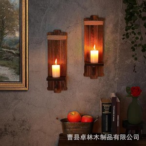 Cross-border wooden candlestick <b>wall</b>-<b>mounted</b> <b>shelf</b>, homestay <b>wall</b> ornament, ebony country style candlestick - Product Image 2