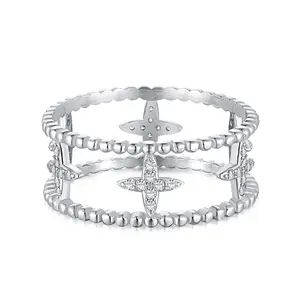 Dylam Nieuwe Collectie Sieraden Kant Geplatineerd 5A Zirkoon Diamant Vrouwen S925 Zilveren Ring Barokke Breed Editie Ring