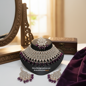 Bulk Trending Fancy Collection Gold Plated Kundan & Pearl with Purple Stone Necklace <b>Set</b> For Women Wear Jewelry - Product Image 2