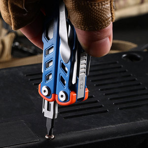<b>Multi</b> Function Folding Plier <b>Tool</b> With Knife Screwdriver Bottle Opener Metric Measurement Blue Handle - Product Image 4