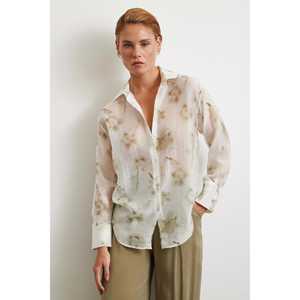 Chemise en organza à imprimé floral pour femme, transparente, décontractée, pour tous les jours, verte - Product Image 3