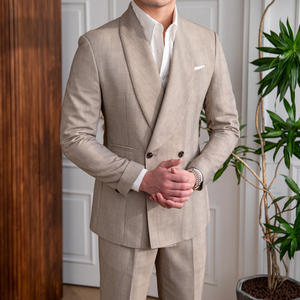 Abito doppio petto di lusso italiano di alta qualità per banchetti alla moda tinta unita doppio petto abito formale Slim Fit da <span class=keywords><strong>uomo</strong></span> - Product Image 4