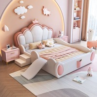 Mobilier de Chambre Moderne de Luxe Lits Capitonnés Doux Taille Queen Lit Double pour Enfants avec Toboggan Cadre Design Filles Rose Bleu Garçons