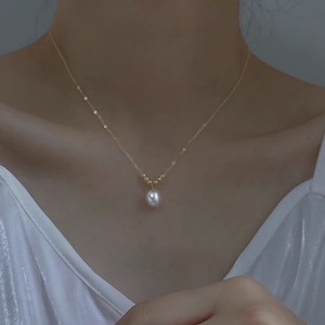 Collar de Plata de Ley S925 Simple y Versátil con Colgante de Perla Ovalada, Diseño de Nicho para Mujer, Longitud a la Clavícula - Product Image 3