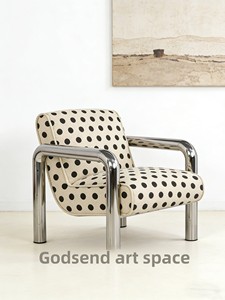 Poltrona Singola Retrò a Pois Stile Bauhaus, Sedia Lounge di Lusso Leggero con Tubo in Acciaio Inossidabile, Sedia di Design per Soggiorni - Product Image 4