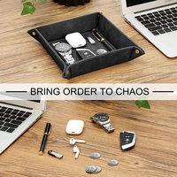 Bandeja organizadora de mesita de noche de PU para hombre, bandeja para relojes, carteras, teléfonos móviles, llaves, oficina, tocador de viaje, cuero individual