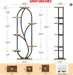 Support de plante d'intérieur avec grand porte-fleurs en métal courbé avec revêtement en poudre et lumière de croissance, plusieurs étagères d'angle pour une utilisation en <span class=keywords><strong>jardin</strong></span> - Product Image 4