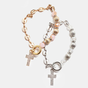 Wholesale Trendy Christian Style Brass Zircon Geometric Pattern Women's Anniversary Gold Plated Beaded Bangles <b>Cheap</b> - Product Image 1