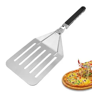 Spatula pemotong Pizza keju ukuran besar baja tahan karat sekop berlubang pizza kulit dengan pegangan lipat