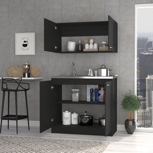 Ensemble d'armoires de salle de bain rectangulaires noires en wengue, 2 pièces - Product Image 5
