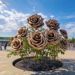 Decoración de jardín al aire libre, arte moderno de Metal Electro Color, estatua de rosa de Planta grande, escultura de estatua de flor de rosa dorada de acero inoxidable - Product Image 3