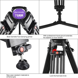 PULUZ-trípode profesional de aleación de aluminio para cámara <span class=keywords><strong>DSLR</strong></span> SLR, videocámara de alta resistencia, altura ajustable - Product Image 4