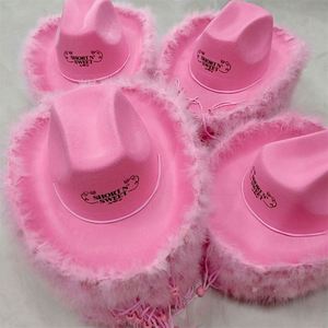 Sombrero de Vaquera con Plumas Rosas, Fieltro de Poliéster, Impresión de Logotipo Personalizada, Sombreros de Vaquero - Product Image 2
