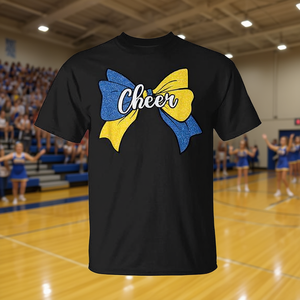 Camiseta de Animadora con Lazo Coquette Azul y Amarillo, Ropa de Animadora - Product Image 3