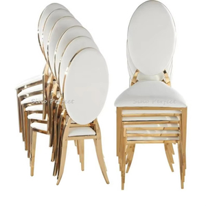 Chaises de banquet en acier inoxydable de haute qualité pour l'extérieur, jardin, mariage, vente en gros, chaises de salle à manger dorées et blanches - Product Image 1