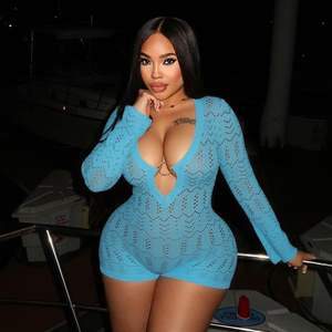 Mono de ganchillo personalizado para mujer 2026, manga larga, calado, cintura alta, transpirable, tejido, para fiesta - Product Image 1