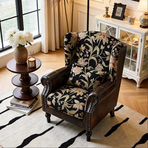 Fauteuil de salon américain rétro en <span class=keywords><strong>bois</strong></span> massif, fauteuil individuel décontracté en tissu pour salon - Product Image 2