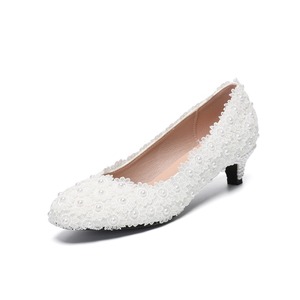 Sandali da donna Jia con tacco alto 7 cm, bianchi, con cinturino, decorati con perline, tacco quadrato, per feste, matrimoni, <span class=keywords><strong>scarpe</strong></span> da sposa e damigella d'onore in pizzo bianco. - Product Image 2