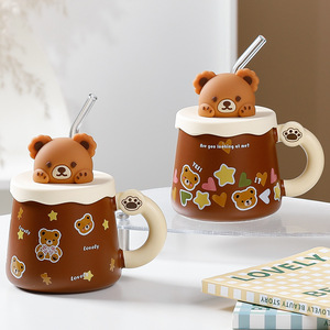 Tazas <span class=keywords><strong>de</strong></span> <span class=keywords><strong>Café</strong></span> <span class=keywords><strong>de</strong></span> Cerámica con Tapas y Pajitas, Tazas para Leche para Uso en el Hogar y la Oficina, para Mujeres y Parejas, Aptas para Lavavajillas y Microondas - Product Image 3