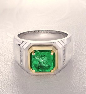 ANSTER <strong>Silver</strong> S925/18k/pt950 Lab Grown <strong>Emerald</strong> Lab Created <strong>Emerald</strong> Gift Custom Jewelry Men <strong>Ring</strong> - Product Image 2