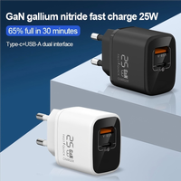 Adaptateur secteur USB C GaN 25W, chargeur mural super rapide 2 ports PD+QC pour iPhone, tablettes, téléphones portables