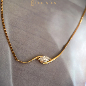 18K <span class=keywords><strong>Gold</strong></span> Wellenform Marquise-Schliff Labor-Diamant Anhänger Halskette - Minimalistischer Eleganter Edler Schmuck für Frauen, Tägliches Tragen Geschenk - Product Image 2