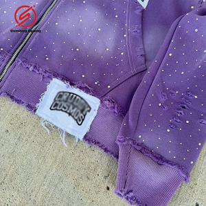 Nhà Sản Xuất Tùy Chỉnh Người Đàn Ông Của Cổ Điển Gấp <span class=keywords><strong>Zip</strong></span> Ngắn Áo Heavyweight Đường Phố Trang Phục Sun Fading Màn Hình In Thêu 3D - Product Image 6