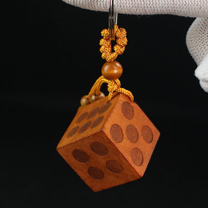 Peach Wood Dice <b>Keychain</b> Portable Ethnic Style Car Charm Gift Accessory - Product Image 2
