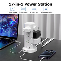Multiprise verticale encastrable pour bureau, 12 prises UK, cordon rétractable, ports USB Type-C, en PC ignifuge