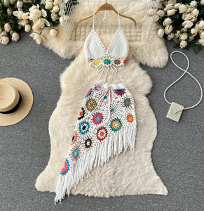 JINRU fábrica personalizada mujeres dos piezas hechas a mano abuela cuadrado ganchillo falda <span class=keywords><strong>Bikini</strong></span> Tops cubrir conjunto - Product Image 3