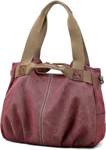 Women's Ladies Casual Vintage Canvas Shoulder Bags Canvas Daily Purse Top Handle Shoulder Tote Shopper Handbag