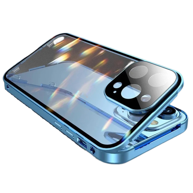 Bulk 360 Degree HD Double Sided Tempered Glass Protector with Magnetic Lens Film Metal Phone Case for iPhone 17 Pro Max 16 15 14