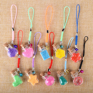 Phone Chain Strap Charm Keychain With Cork Stopper Mini Wish Bottle Colorful Small Bell Glass Bottle Keychain Decorative Pendant
