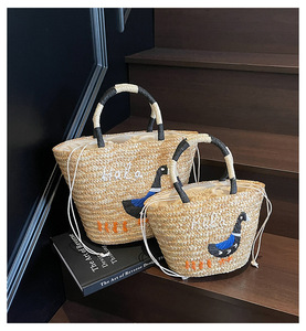 Verano moda estilo al aire libre bordado playa Mujer bolso diferentes tamaños mujeres hombro paja tejido bolsos - Product Image 2