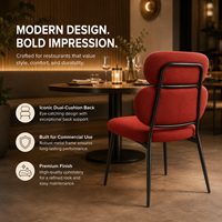 Chaise de salle à manger rouge audacieuse avec dossier à double coussin et pieds en métal - Siège ergonomique et confortable pour la maison, le restaurant, l'hôtel
